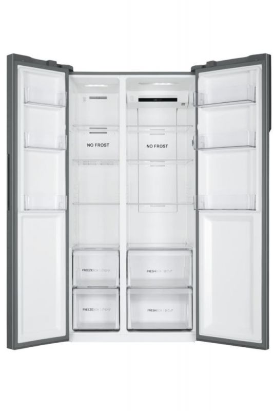 Холодильник Haier SBS, 177.5x90.8х64.7, холод.відд.-337л, мороз.відд.-177л, 2дв., А++, NF, інв., дисплей, cріблястий