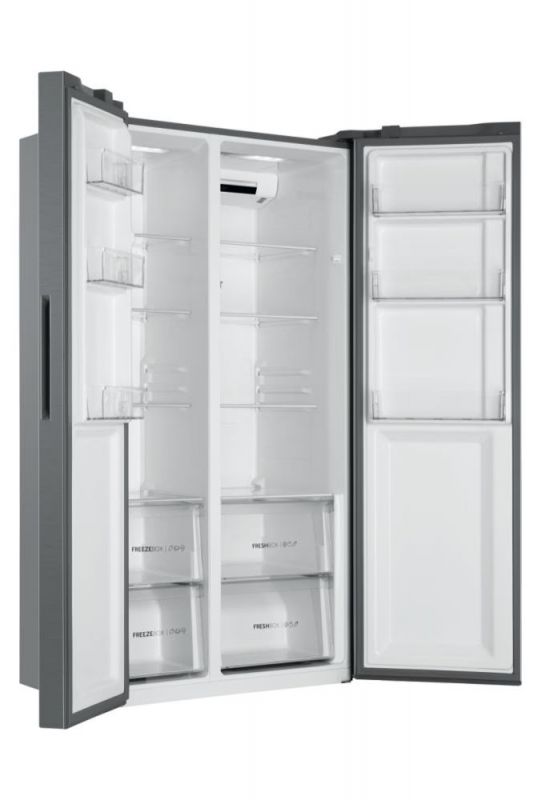 Холодильник Haier SBS, 177.5x90.8х64.7, холод.відд.-337л, мороз.відд.-177л, 2дв., А++, NF, інв., дисплей, cріблястий
