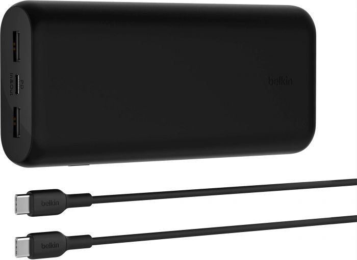 Акумулятор портативний літій-іонний Power Bank Belkin 20000мА·год, 20Вт, 2хUSB-A/USB-C, чорний