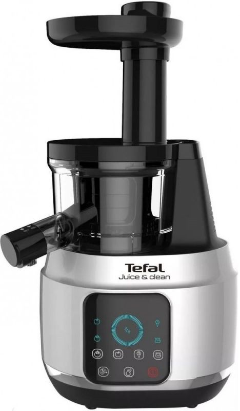 Соковитискач Tefal Juice&Clean шнековий 150Вт, чаша-0.8л, жмих-0.8л, пластик, сріблясто-чорний