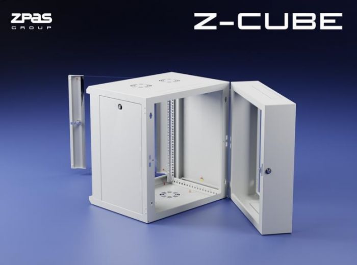 Шафа ZPAS 19", 18U, Z-CUBE, змінні бічні стінки, скляні двері, 600x600 мм, максимально 60 кг, сіра