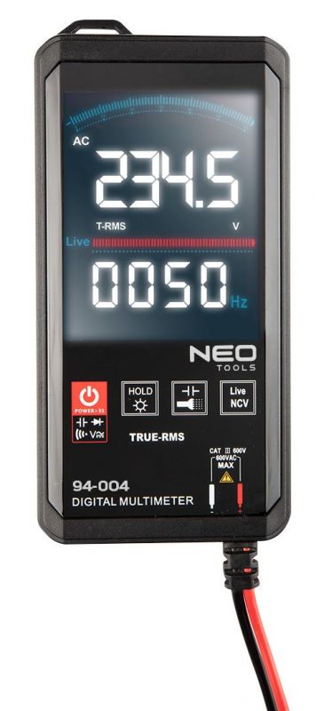 Мультиметр цифровий Neo Tools, 0-600В, рідкокристалічний дисплей з підсвіткою, сенсорный.