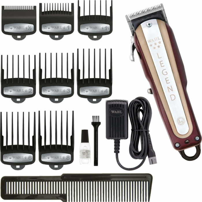 Машинка для стрижки WAHL Legend Cordless, акум., роторний мотор, насадок-8, гребінець, мастило в компл, сталь, бордовий