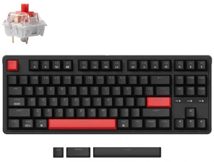 Клавіатура механічна Keychron C3 Pro 87Key, K pro Red, USB-A, QMK, Hot-swap, EN/UKR, RGB, чорний