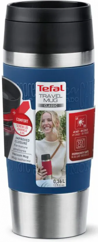 Термочашка Tefal Travel Mug Classic, 360мл, нержавіюча сталь, синій