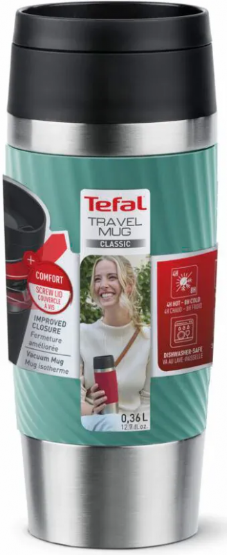 Термочашка Tefal Travel Mug Classic Twist, 360мл, нержавіюча сталь, зелений