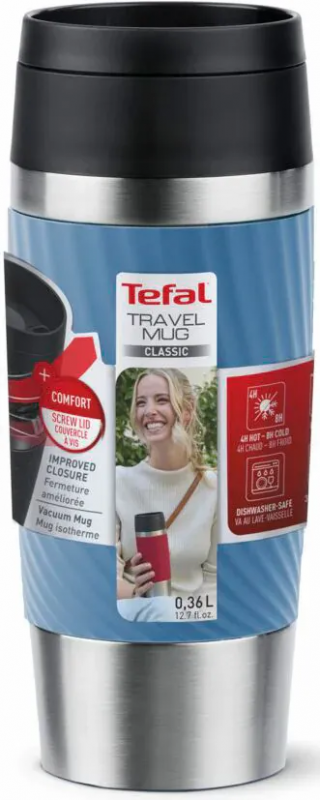 Термочашка Tefal Travel Mug Classic Twist, 360мл, нержавіюча сталь, блакитний