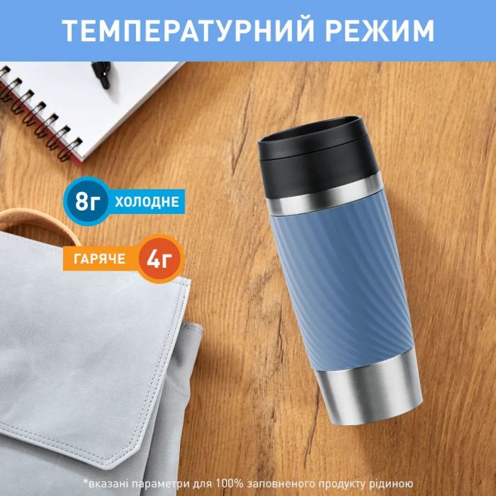 Термочашка Tefal Travel Mug Classic Twist, 360мл, нержавіюча сталь, блакитний