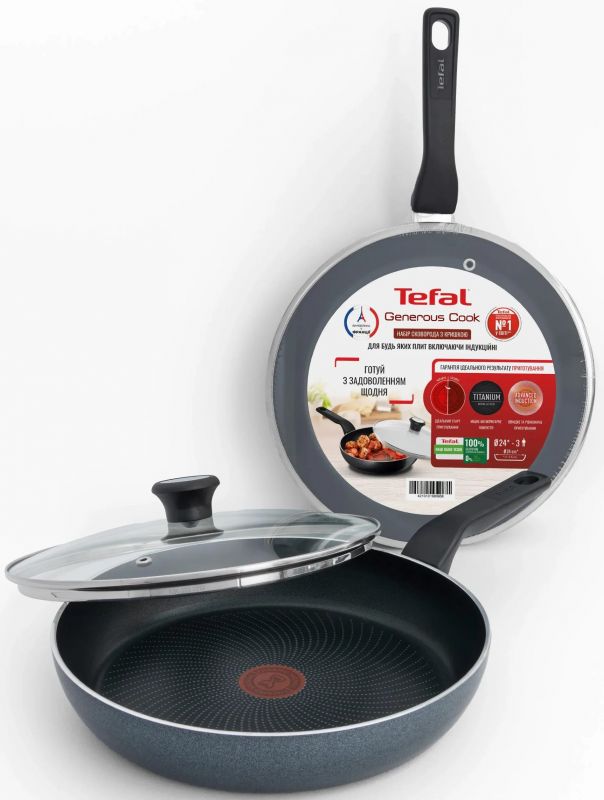 Сковорода з кришкою Tefal Generous Cook, 28см, алюміній, бакеліт, скло, чорний