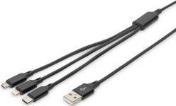 Кабель DIGITUS USB-A > Lightning/USB-С/micro USB, мультизарядний 3-в-1, заряджання/синхронізація 1м, чорний