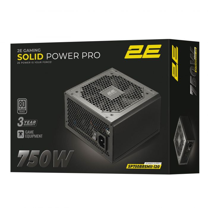 Блок живлення 2E GAMING Solid Power Pro  (750W), >85%, 80+ Bronze, 120mm, 1xMB 24pin(20+4), 2xCPU 8pin(4+4), 3xMolex, 6xSATA, 4xPCIe 8pin(6+2), 1x12VHPWR, Semi Modular