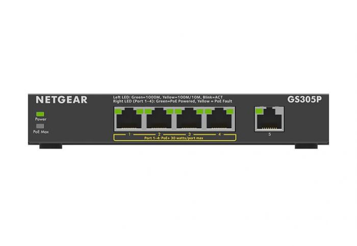 Комутатор NETGEAR GS305P 5xGE (4xPoE), 63Вт, Некерований