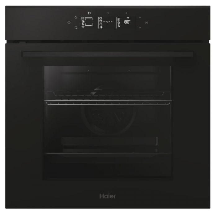 Духова шафа Haier електрична, 70л, A++, дисплей, конвекція, піроліз, телескопічні напрямні, чорний