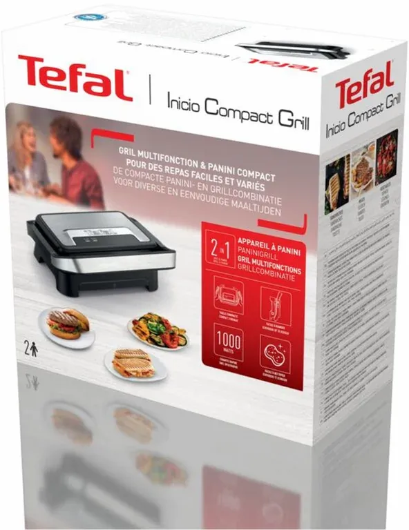 Гриль Tefal прижимний Inicio Compact 1000Вт, темп. режимів-1, алюміній, чорно-срібний