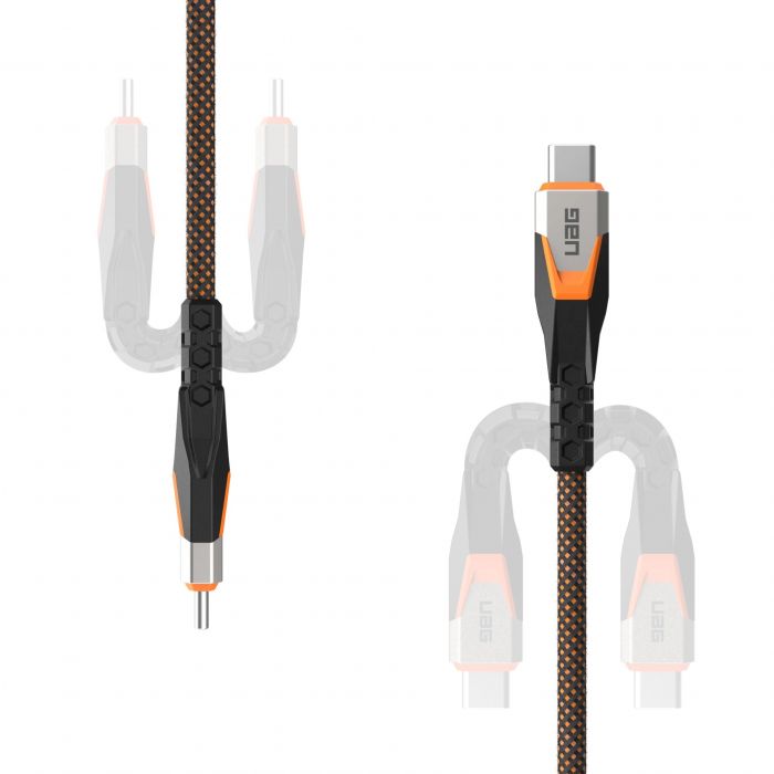 Кабель USB-C > USB-C 3.2 заряджання/синхронізації UAG 0.75м, 240Вт, Type-C, Rugged Double Braided Nylon, Black/Orange