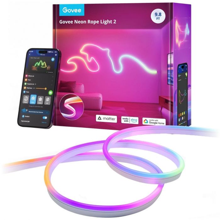 Стрічка світлодіодна розумна Govee H61D3 Neon Rope Light 2, 3м, RGBIC, WI-FI/Bluetooth, білий