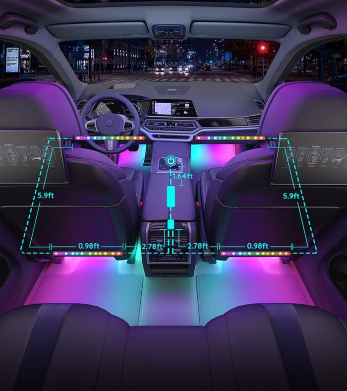 Набір розумного підсвічування для автомобіля Govee H7090 Interior Car Lights, RGBIC, Bluetooth, чорний