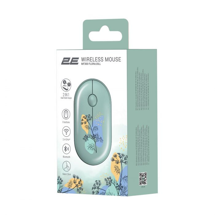 Миша 2E MF300 FLORA:DILL Silent WL BT, зелений