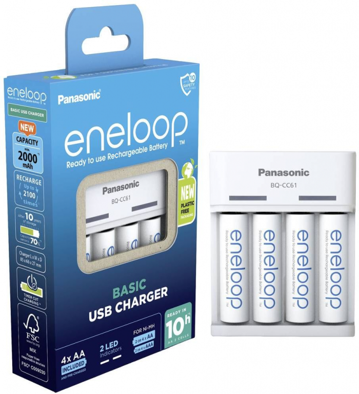 Зарядний пристрій Basic Charger USB+  Акумулятор Eneloop NI-MH  AA 2000 мАг, 4 шт.