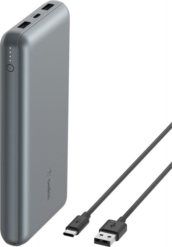 Акумулятор портативний літій-іонний Power Bank Belkin 10000мА·год, 15Вт, 2хUSB-A/USB-C, cірий