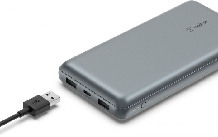 Акумулятор портативний літій-іонний Power Bank Belkin 10000мА·год, 15Вт, 2хUSB-A/USB-C, cірий