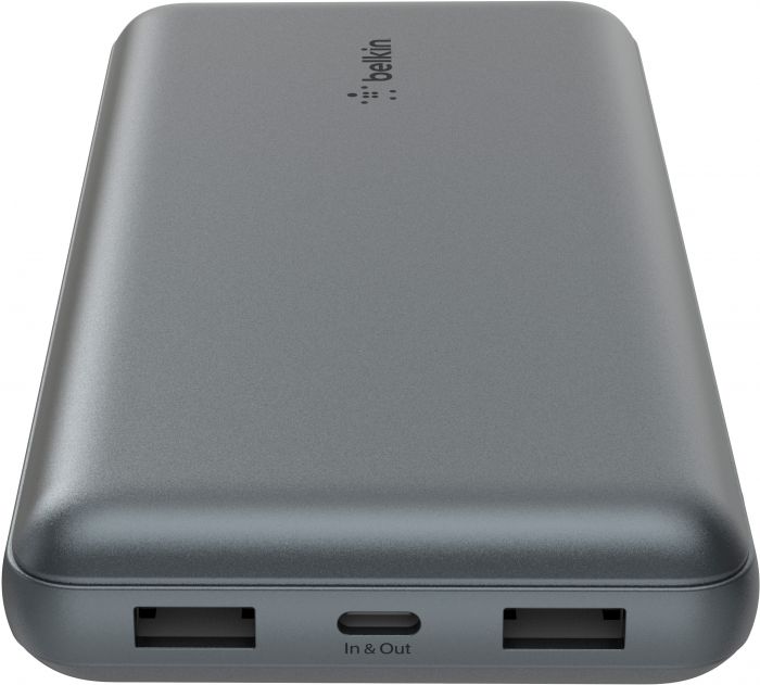 Акумулятор портативний літій-іонний Power Bank Belkin 10000мА·год, 15Вт, 2хUSB-A/USB-C, cірий