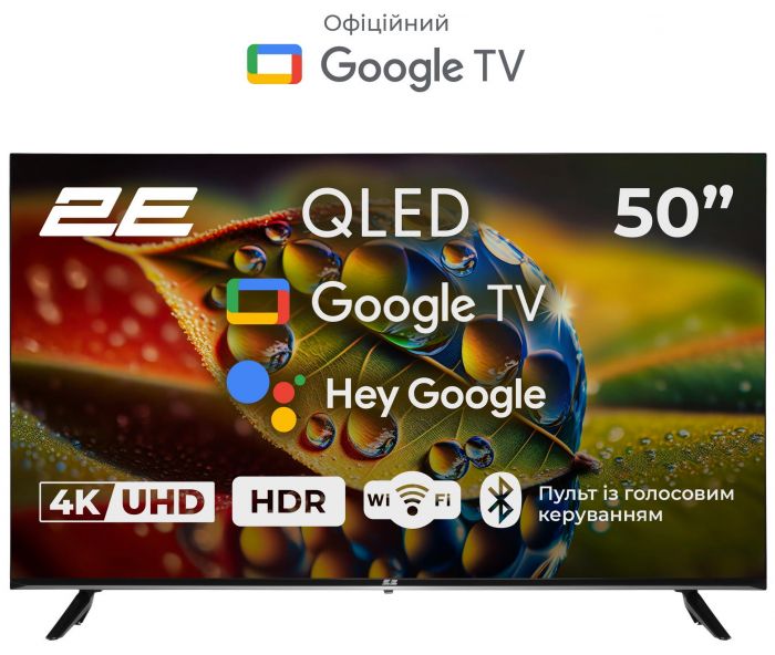 Телевізор 50" 2E QLED 4K 60Hz Smart Google TV Black