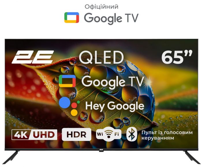 Телевізор 65" 2E QLED 4K 60Hz Smart Google TV Black