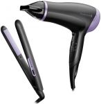 Фен+випрямляч Remington Style Essentials, 2000Вт, 3 режими, фен D3010 и випрямляч S1450, фіолетово-чорний Фен+випрямляч Remington Style Essentials, 2000Вт, 3 режими, фен D3010 и випрямляч S1450, фіолетово-чорний