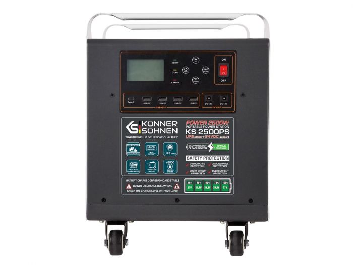 Портативна електростанція Konner&Sohnen KS 2500PS, 2500Вт, 2560 Вт/год, LifePo4, UPS, 31кг