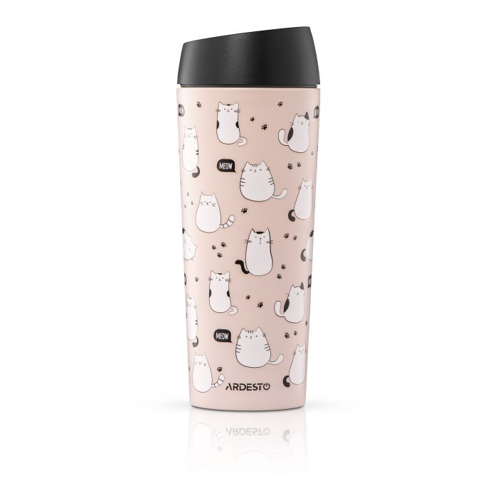 Термокухоль ARDESTO Coffee Time Cats 450мл, нержавіюча сталь, коричневий