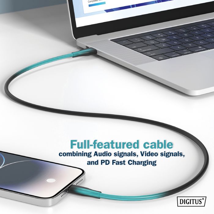 Кабель USB-C заряджання/синхронізації, DIGITUS, 2м, USB 4.0 Gen2, 20G, 240W, 8K, силіконовий, чорний