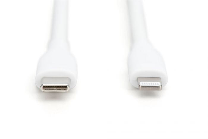 Кабель USB-C > Lightning заряджання/синхронізації, DIGITUS, 1м, USB 2.0, 60W, силіконовий, білий