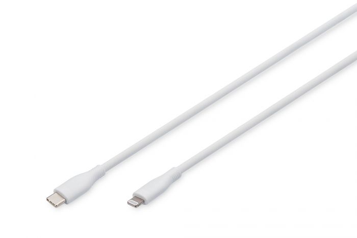 Кабель USB-C > Lightning заряджання/синхронізації, DIGITUS, 1м, USB 2.0, 60W, силіконовий, білий