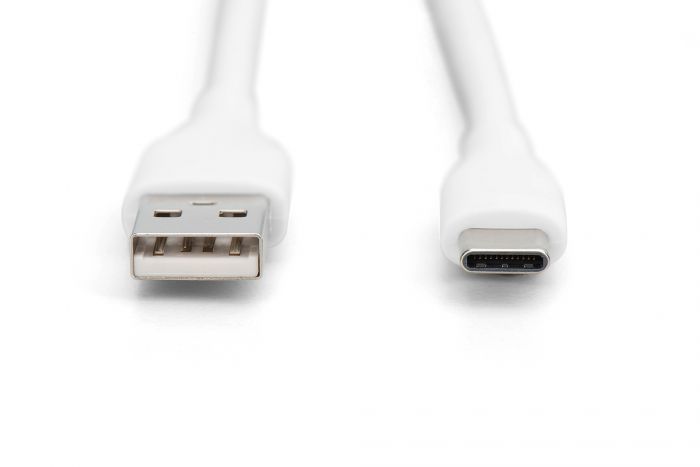 Кабель USB-A > USB-C заряджання/синхронізації, DIGITUS, 1м, USB 2.0, 60W, силіконовий, білий