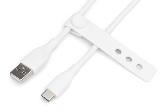 Кабель USB-A > USB-C заряджання/синхронізації, DIGITUS, 1м, USB 2.0, 60W, силіконовий, білий