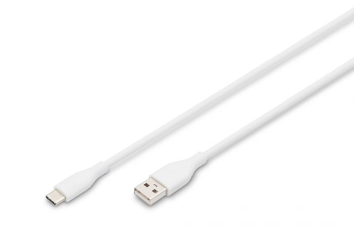 Кабель USB-A > USB-C заряджання/синхронізації, DIGITUS, 1м, USB 2.0, 60W, силіконовий, білий