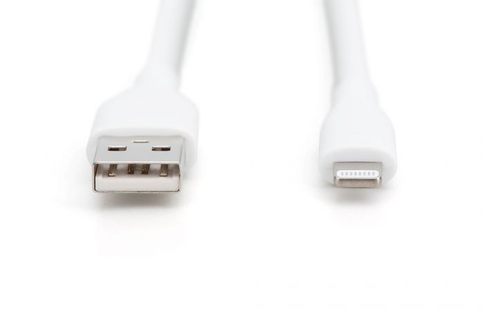 Кабель USB-A > Lightning заряджання/синхронізації, DIGITUS, 2м, USB 2.0, 12W, силіконовий, білий