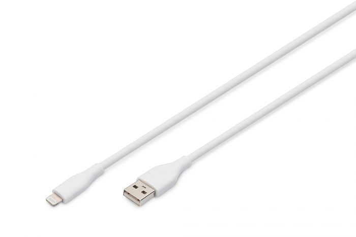 Кабель USB-A > Lightning заряджання/синхронізації, DIGITUS, 1м, USB 2.0, 12W, силіконовий, білий