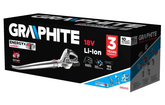 Повітродув садовий акумуляторний GRAPHITE 18В Energy+ 190км/год  1.2кг без АКБ та ЗП