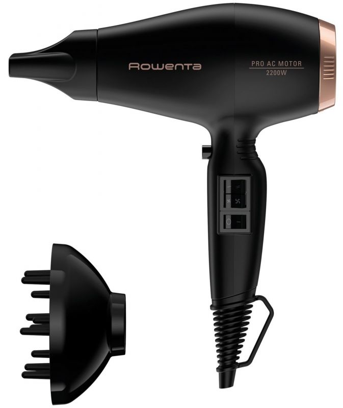 Фен Rowenta Compact PRO+, 2200Вт, 2 режими, дифузор, іоніз-я, хол. обдув, чорний