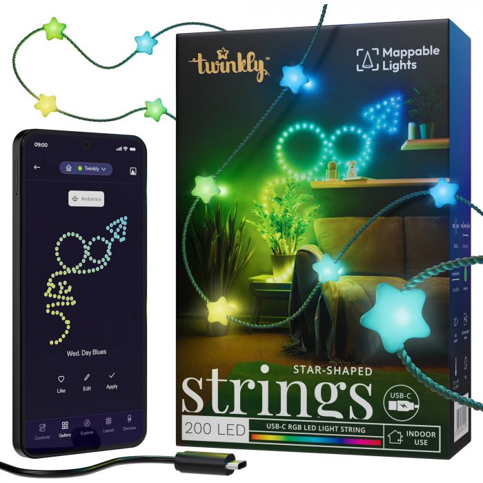 Гірлянда Smart LED Twinkly Strings Star RGB 200 IP20 12м USB-C кабель зелений без БЖ