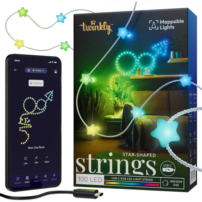 Гірлянда Smart LED Twinkly Strings Star RGB 100 IP20 6м USB-C кабель прозорий без БЖ