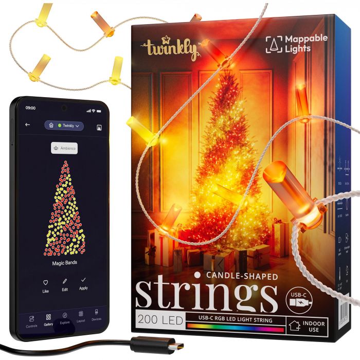 Гірлянда Smart LED Twinkly Strings Candle RGB 200 IP20 12м USB-C кабель прозорий без БЖ