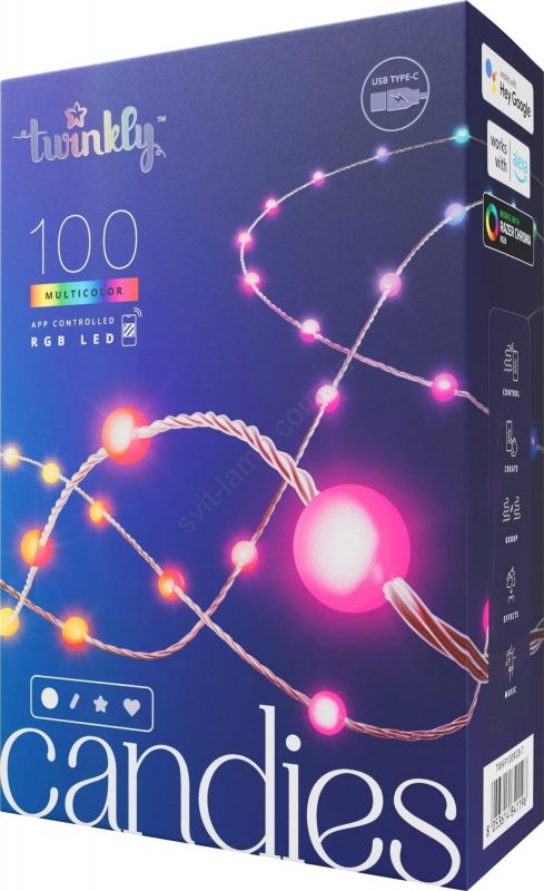 Гірлянда Smart LED Twinkly Candies Pearl RGB 100 IP20 6м USB-C кабель зелений без БЖ