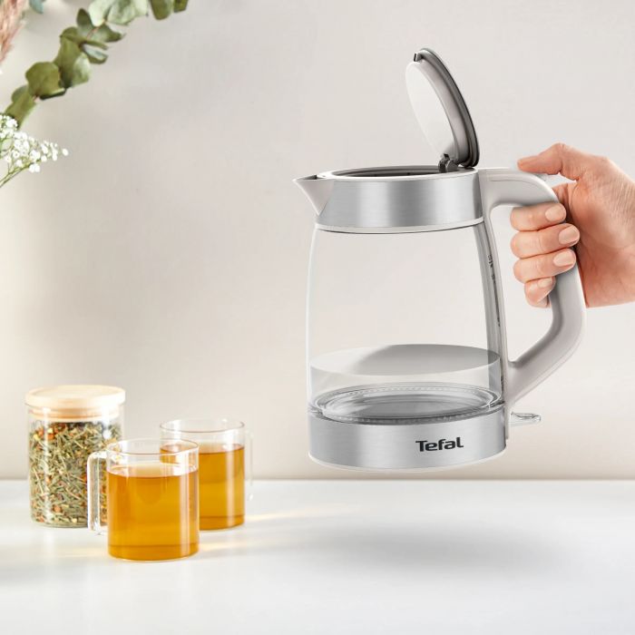 Електрочайник Tefal Glass Kettle 1.7л, скло, з підсвіткою, біло-срібний