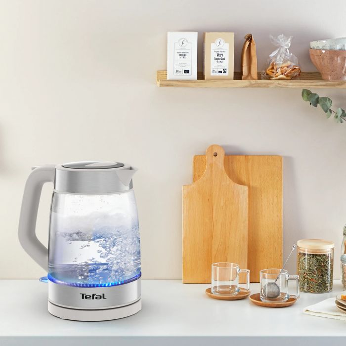 Електрочайник Tefal Glass Kettle 1.7л, скло, з підсвіткою, біло-срібний