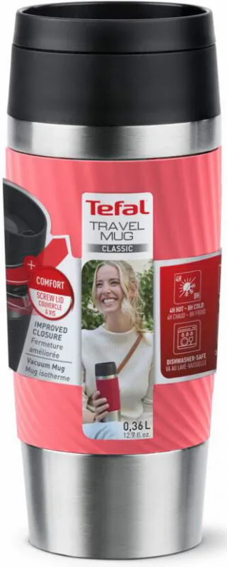 Термочашка Tefal Travel Mug Classic Twist, 0.36л, нержавіюча сталь, кораловий