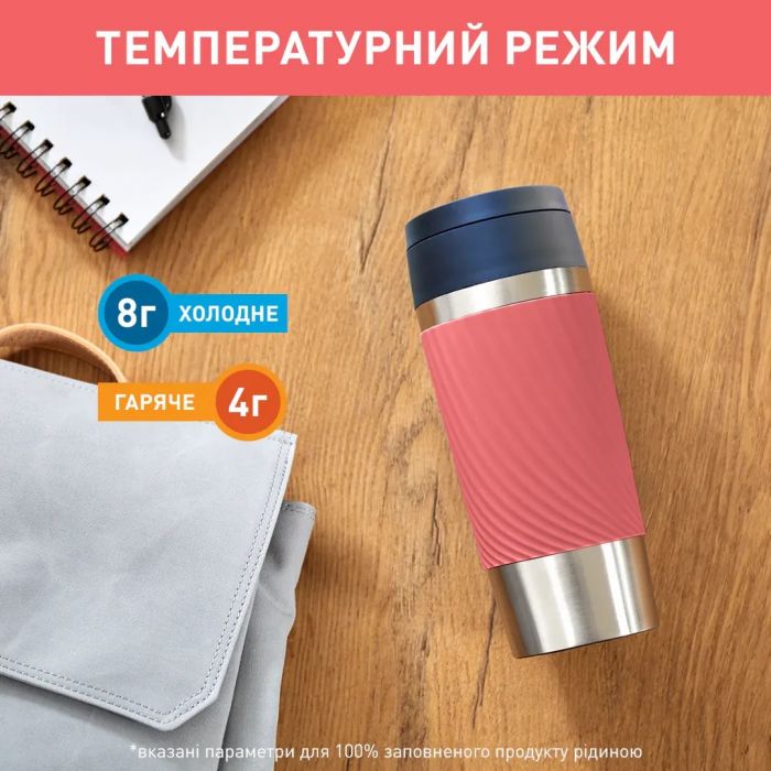 Термочашка Tefal Travel Mug Classic Twist, 0.36л, нержавіюча сталь, кораловий