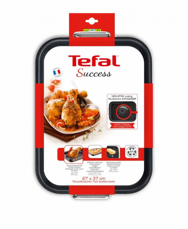 Деко Tefal Success,з ручками, прямокутна, 27х37см, алюміній, чорний